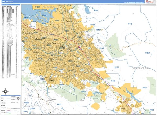 San Jose Zip Code Wall Map
